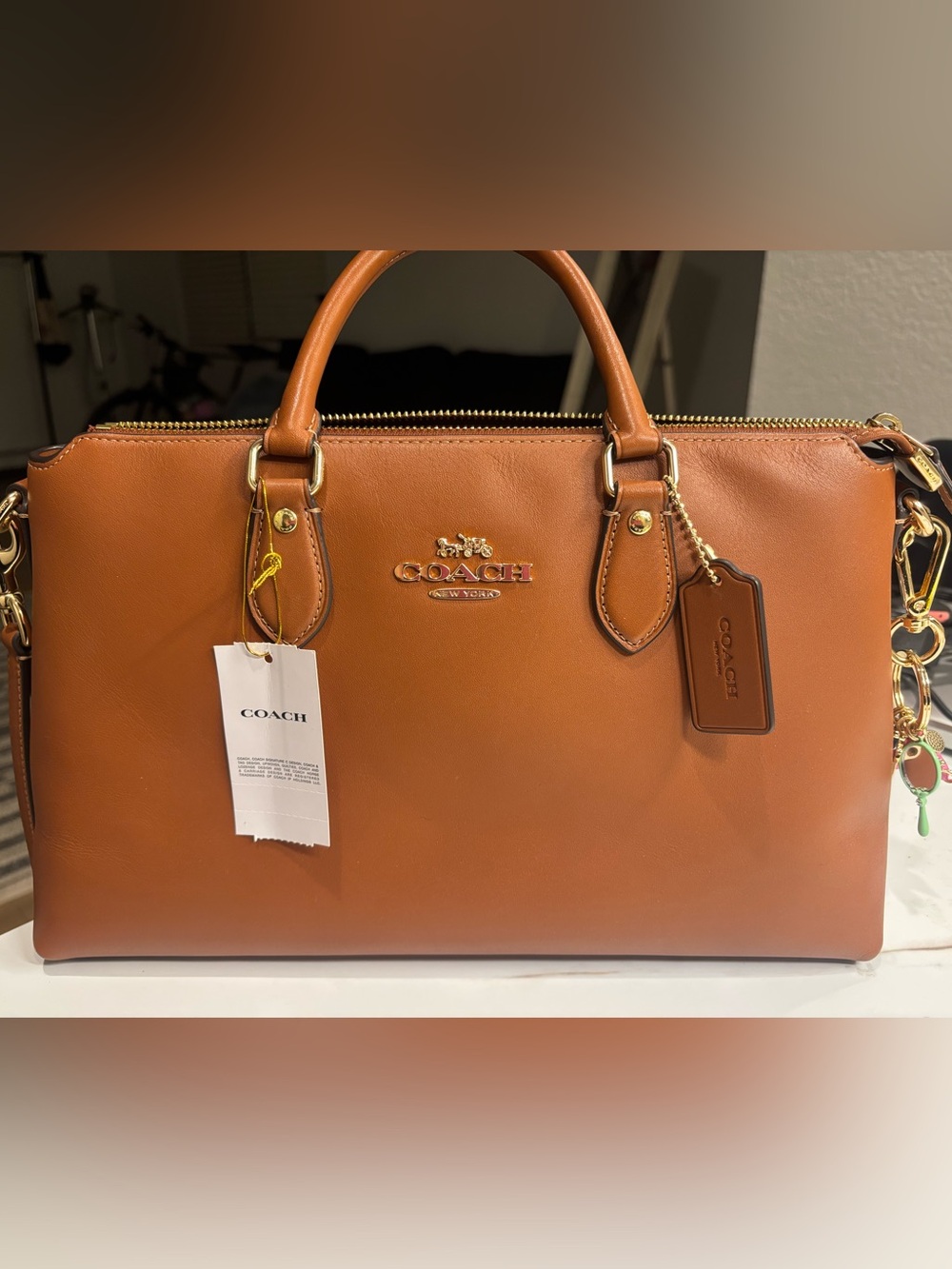 COACH Tan Leather Satchel with Gold Hardware